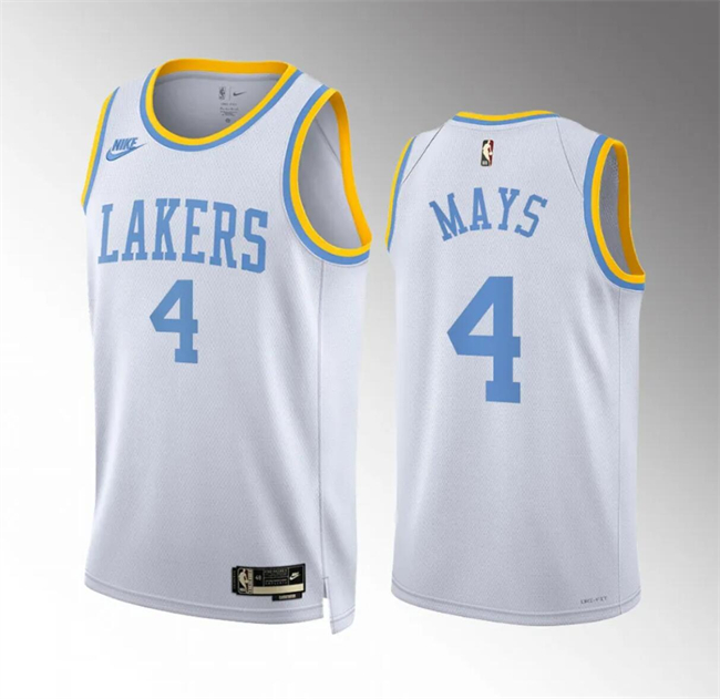 Men's Los Angeles Lakers #4 Skylar Mays White Classic Edition Stitched Basketball Jersey